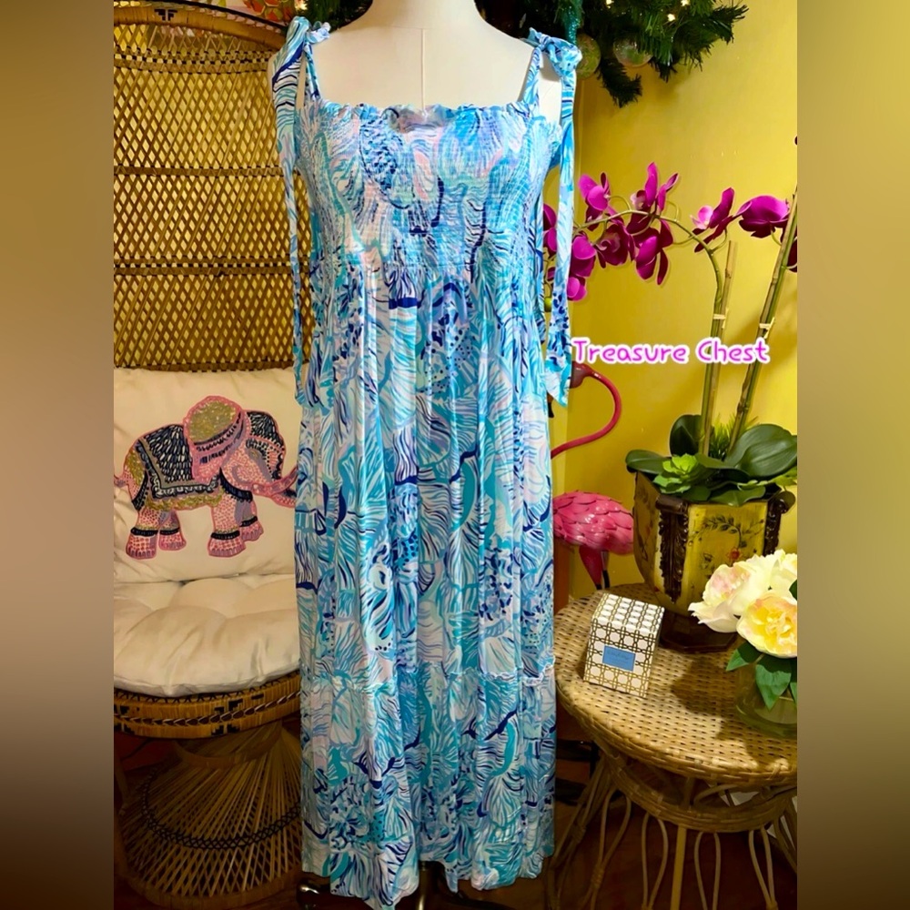 Lilly Pulitzer NWT Rivera Midi Dress Bermuda Blue Fishful Thinking Size XL - Picture 6 of 8